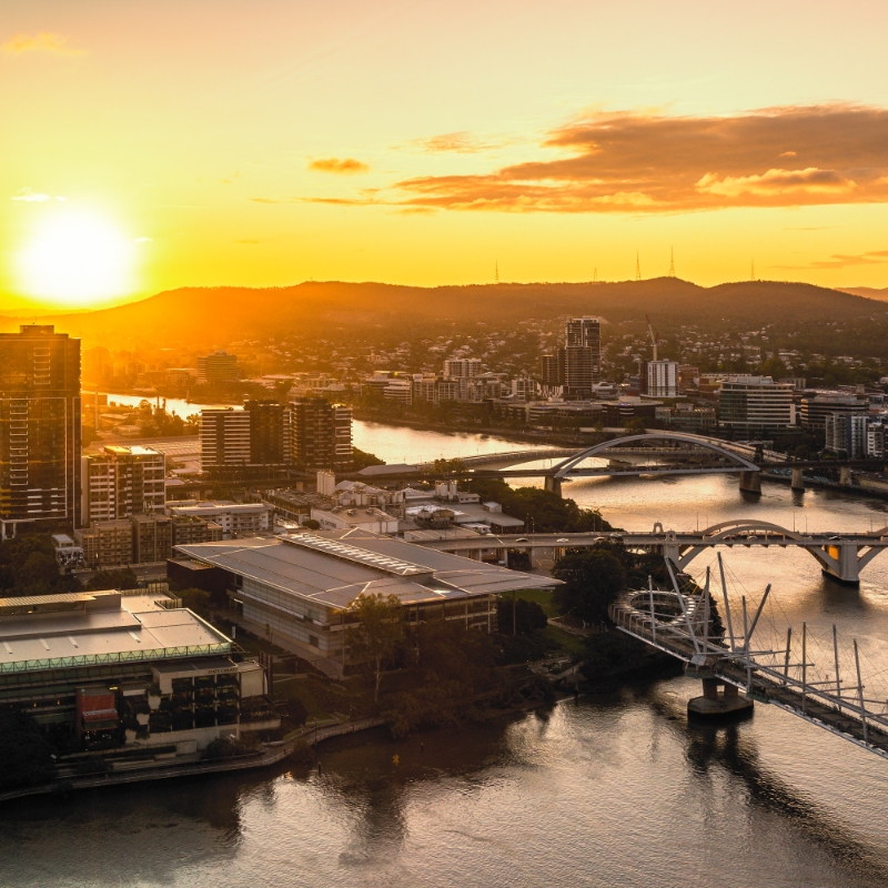 Sunset view of Brisbane River and City Skyline
