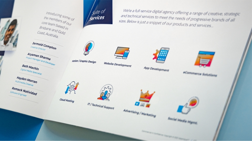 Suite of services page on Vesanique's sales brochure after rebranding
