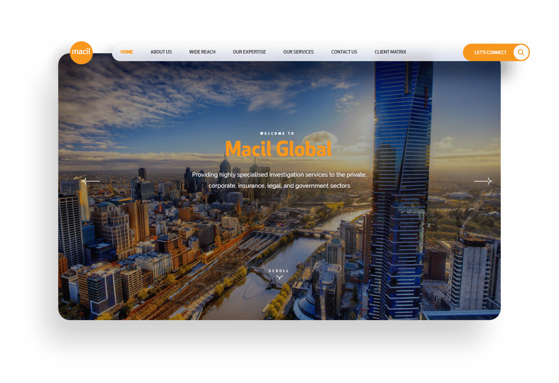 Homepage design of the Macil Global website
