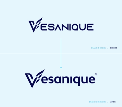 Logo evolution of Vesanique- before and after during rebranding process