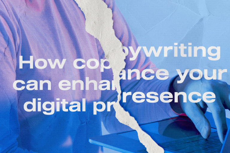 A torn paper showing a Brisbane digital agency copywriter on his laptop